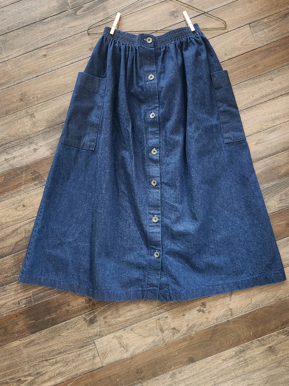 Vintage Denim Button-Front With Pockets Skirt